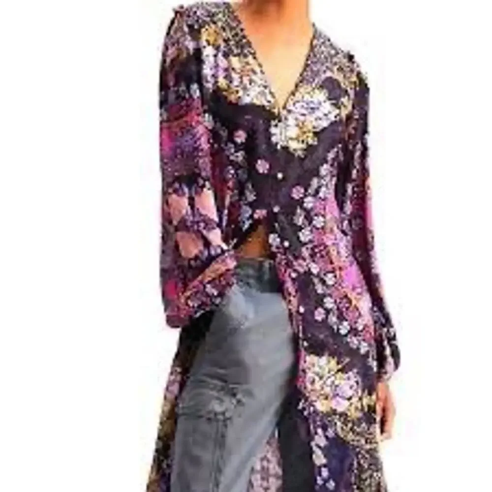 New Free People Marais Printed Midi Dress/Duster w/ Slip Sz: XS - NWOT Ret$168 - Picture 3 of 8